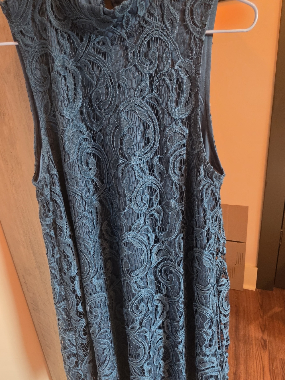 Altar'd State Teal Lace Overlay Dress